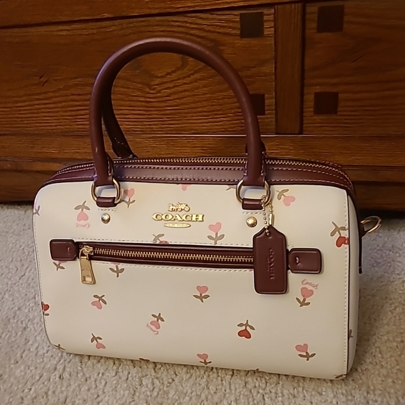 Coach Rowan Satchel Bag With Heart Floral Print - Picture 3 of 10